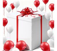 Kolldenn Caja de regalo extra grande de Navidad de 28 x 28 x 28 pulgadas, gigante, jumbo, cajas de regalo blancas con tapa, cinta roja y blanca, tarjeta de felicitación y 100 globos para regalos