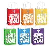Kolldenn Juego de 24 bolsas de regalo de Jesús te ama de 6 colores, bolsas de regalo de papel cristiano, bolsas de regalo religiosas, bolsas de regalo con versículo bíblico con asas, bolsas