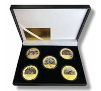 Kollections4you Guerra Mundial 2 The Battle of Guadalcanal x5 Chapado en Oro Doble Cara Conmemorativa Monedas en Mostrador Caja - WW2 Segunda