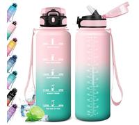 KollyKolla Botella Agua 1.5L Motivadora, Botella de Agua con Pajita, Prueba de Fugas, Reutilizable Cantimplora para Adulto, Colegio, Gimnasio, Oficina, Bicicleta, Gym, Fitness