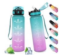 KollyKolla Botella Agua 1 litro, Botella Agua Marcador Tiempo con Pajita, Prueba de Fugas, Reutilizable Cantimplora para Adulto, Colegio, Gimnasio, Oficina, Bicicleta, Gym, Fitness，Running