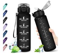 KollyKolla Botella Agua 1 litro, Botellas Motivadora, Botella de Agua con Pajita, Prueba de Fugas, Reutilizable Cantimplora para Adulto, Colegio, Gimnasio, Oficina, Bicicleta, Gym, Fitness