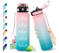 KollyKolla Botella Agua 1L, Cantimplora con Marca de Tiempo, con Pajita, Reutilizable y sin BPA, Botella Gimnasio, Botella Motivacional para Gimnasio, Escuela, Oficina, Cámping, Running, Bicicleta
