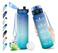 KollyKolla Botella Agua 1L, Cantimplora con Marca de Tiempo, Reutilizable y sin BPA, con Filtro, Botella Gimnasio, Botella Motivacional para Gimnasio, Escuela, Oficina, Cámping, Running, Bicicleta