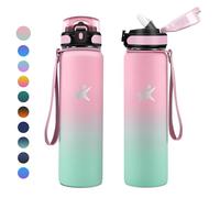 KollyKolla Botella Agua Acero Inoxidable 1L, Botella Termica con Pajita, Cantimplora sin BPA, Reutilizable, Doble Pared al Vacío a Prueba de Fugas, Termo para Niños & Adultos, Deporte, Senderismo