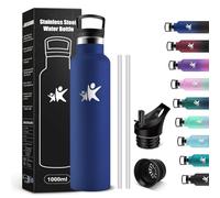 KollyKolla Botella Agua Acero Inoxidable 1L, Botella Termica con Pajita y Filtro, Reutilizable, Cantimplora sin BPA, Prueba de Fugas, Termo para Senderismo, Adultos, Escuela, Deporte, Gimnasio