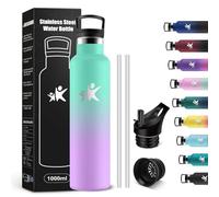 KollyKolla Botella Agua Acero Inoxidable 1L, Botella Termica con Pajita y Filtro, Reutilizable, Cantimplora sin BPA, Prueba de Fugas, Termo para Senderismo, Adultos, Escuela, Deporte, Gimnasio