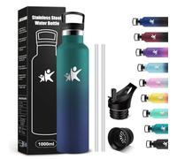 KollyKolla Botella Agua Acero Inoxidable 1L, Botella Termica con Pajita y Filtro, Reutilizable, Cantimplora sin BPA, Prueba de Fugas, Termo para Senderismo, Adultos, Escuela, Deporte, Gimnasio