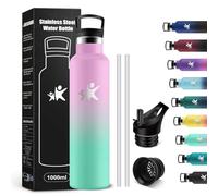 KollyKolla Botella Agua Acero Inoxidable 1L, Botella Termica con Pajita y Filtro, Reutilizable, Cantimplora sin BPA, Prueba de Fugas, Termo para Senderismo, Adultos, Escuela, Deporte, Gimnasio