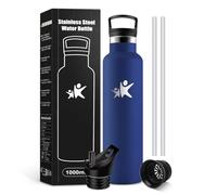 KollyKolla Botella Agua Acero Inoxidable 1L, Cantimplora sin BPA, Botella Termica con Pajita y Filtro, Reutilizable, Prueba de Fugas, Termo para Senderismo, Adultos, Escuela, Deporte, Gimnasio