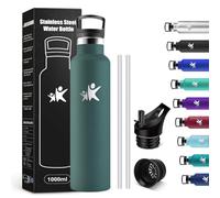 KollyKolla Botella Agua Acero Inoxidable 1L, Cantimplora Termo con Doble Aislamiento, Botella Termica con Pajita, sin BPA, Termo Reutilizable para Oficina, Camping, Niños, Fitness, Niños, Yoga