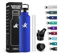 KollyKolla Botella Agua Acero Inoxidable 1L, Cantimplora Termo con Doble Aislamiento, Botella Termica con Pajita, sin BPA, Termo Reutilizable para Oficina, Camping, Niños, Fitness, Niños, Yoga