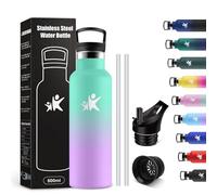 KollyKolla Botella Agua Acero Inoxidable 500ml, Cantimplora Termo con Doble Aislamiento, Botella Termica con Pajita, sin BPA, Termo Reutilizable para Oficina, Camping, Niños, Fitness, Niños, Yoga