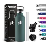 KollyKolla Botella Agua Acero Inoxidable 500ml, Cantimplora Termo con Doble Aislamiento, Botella Termica con Pajita, sin BPA, Termo Reutilizable para Oficina, Camping, Niños, Fitness, Niños, Yoga
