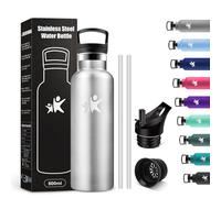 KollyKolla Botella Agua Acero Inoxidable 500ml, Cantimplora Termo con Doble Aislamiento, Botella Termica con Pajita, sin BPA, Termo Reutilizable para Oficina, Camping, Niños, Fitness, Niños, Yoga