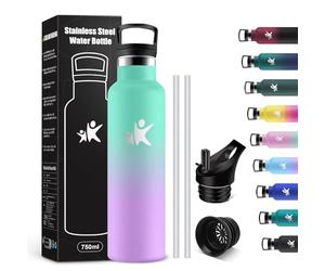 KollyKolla Botella Agua Acero Inoxidable 750ml, Cantimplora Termo con Doble Aislamiento, Botella Termica con Pajita, sin BPA, Termo Reutilizable para Oficina, Camping, Niños, Fitness, Niños, Yoga