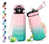 KollyKolla Botella Agua Deporte, Botella Niño 500ML, Botella con Pajita, Prueba de Fugas, con Marcador de Tiempo de Motivación, Cantimplora para Adulto, Gimnasio, Bicicleta, Escuela, Oficina