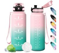 KollyKolla Botella Agua Deportiva 1.5L, Cantimplora Prueba de Fugas, Botella Agua con Marca de Tiempo, Botella Reutilizable, Botella Agua Deporte, para Running, Gimnasio, Cámping, Gym, Sport, Yoga