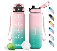 KollyKolla Botella Agua Deportiva 1L, Cantimplora Prueba de Fugas, con Marca de Tiempo, Reutilizable, Deporte, Botella Agua para Running, Gimnasio, Cámping, Gym, Sport, Yoga