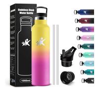 KollyKolla Botella Agua Termica 1L, Cantimplora con Pajita y Filtro, Fácil de Limpiar, sin BPA, Botella Agua Prueba de Fugas, Termo para Oficina, Senderismo, Adultos, Bicicleta, Colegio, Camping