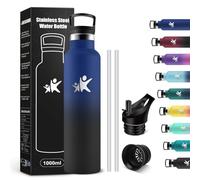 KollyKolla Botella Agua Termica 1L, Cantimplora con Pajita y Filtro, Fácil de Limpiar, sin BPA, Botella Agua Prueba de Fugas, Termo para Oficina, Senderismo, Adultos, Bicicleta, Colegio, Camping