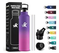 KollyKolla Botella Agua Termica 1L, Cantimplora con Pajita y Filtro, Fácil de Limpiar, sin BPA, Botella Agua Prueba de Fugas, Termo para Oficina, Senderismo, Adultos, Bicicleta, Colegio, Camping