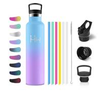 KollyKolla Botella Termica 1L, Cantimplora Termica con Pajita, con Doble Pared, a Prueba de Fugas, Reutilizable, sin BPA, Termo para Escuela, Adultos