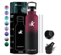 KollyKolla Botella Termica Deportiva con Pajita y Filtro, Botella Acero Inoxidable 1 litro, Sin BPA, Cantimplora Reutilizable, Termo de Agua para Adultos, Gimnasio, Ciclismo