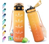 KollyKolla Cantimplora 1L, sin BPA, Reutilizable, con Pajita, Garrafa Agua con Marca de Tiempo, Botella Motivacional para Niños, Adultos, Running, Deporte, Bicicleta, Oficina, Gym