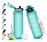KollyKolla Cantimplora 500ml, con Filtro, Botella Deportiva Antiderrame Reutilizable, Botella de Agua con Marcador de Tiempo, Botella sin BPA para Niños, Running, Cámping, Oficina, Bicicleta, Fitness