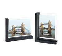 kollyseek Juego de 2 marcos de fotos de 13 x 18 cm. Marco de fotos de MDF en forma de L con vidrio templado no frágil de doble cara, negro vintage