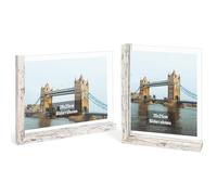 kollyseek Juego de 2 marcos de fotos de 20 x 25 cm. Marco de fotos de MDF en forma de L con vidrio templado no frágil de doble cara, blanco vintage