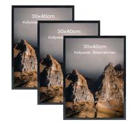 kollyseek Juego de 3 marcos de fotos de 30 x 40 cm, marco de póster moderno con cristales acrílicos resistentes a los arañazos para montaje en pared horizontal o vertical (negro)