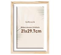 kollyseek Marco de fotos A4 de madera auténtica con paspartú, marco de madera con cristal acrílico, madera de pino, DIN A4 (21 x 30 cm) con placas de cristal acrílico a prueba de roturas, marco de
