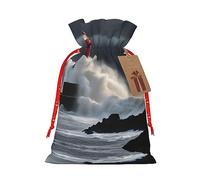 KoloQren Bolsa de lino con cordón y estampado de faro en tormenta, se puede utilizar para regalos, reuniones, viajes, empacar galletas y dulces, etc