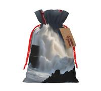 KoloQren Bolsa de lino con cordón y estampado de faro en tormenta, se puede utilizar para regalos, reuniones, viajes, empacar galletas y dulces, etc