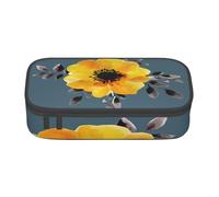 KoloQren Estuche de gran capacidad con estampado de flores amarillas con cremallera, bolsa de almacenamiento portátil para artículos de papelería