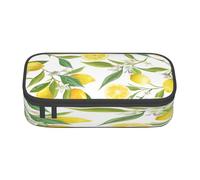 KoloQren Estuche de gran capacidad con estampado de limones tropicales frescos con cremallera, bolsa de almacenamiento portátil para artículos de papelería