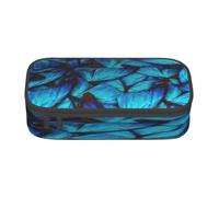 KoloQren Estuche de gran capacidad con estampado de mariposas azules con cremallera, bolsa de almacenamiento portátil para artículos de papelería