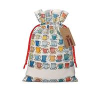 KoloQren Hervidores y tazas dibujados a mano bolsa de regalo con cordón de lino, se puede utilizar para regalos, reuniones, viajes, envolver galletas y dulces, etc