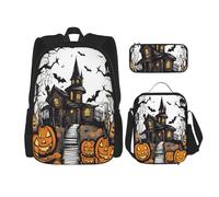 KoloQren Juego de mochila multifuncional con estampado de vectores de Feliz Halloween con bolsa de almuerzo y estuche, ocio, moda, Negro -, Talla única