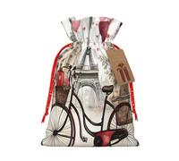 KoloQren Love Paris Tower - Bolsa de lino con cordón para regalo, café, vino, perfume, bicicleta, estampado de corazón, se puede utilizar para regalos, reuniones, viajes, empacar galletas y dulces,