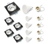 KOLORENO Foco empotrable Oh Tami set - 5x LED empotrable de cristal 11x11x 4 cm + 5x casquillo GU10 3x3x3 cm 5x bombilla GU10 5W 4500K - 20x6x11 cm - cuadrado - móvil - negro