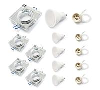 KOLORENO Foco empotrable Oh Tami set - 5x LED empotrable de cristal 11x11x 4 cm + 5x casquillo GU10 3x3x3 cm 5x bombilla GU10 5W 4500K - 20x6x11 cm - cuadrado - fijo - plateado