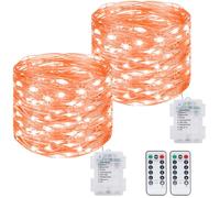 kolpop Guirnalda Luces Pilas, 12M 120 LED 8 modos Luces LED de control Remoto y Temporizador, Impermeable Micro de Alambre Guirnaldas Cobre para Fiesta, Navidad, Halloween, Bodas, 2pcs (Naranja)