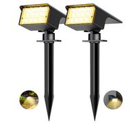 kolpop Luces Solares LED Exterior Jardin [2 Piezas/77 LEDs],3000K Cálido Luz Solar Exterior,Impermeable IP65,1800LM Focos Solares para Patio,Piscina,Macetas,Suelo,Calzada,Terraza,Césped,Carril