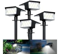 kolpop Luces Solares LED Exterior Jardin [4 Piezas/77 LEDs],6000K Frio Blanca Luz Solar Exterior,Impermeable IP65,1800LM Focos Solares para Patio,Suelo,Calzada,Terraza,Césped,Carril,Camping,Macetas