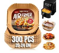 Koltrek® - 300 Piezas Papel Freidora Aire, 20-24 Cm, 4,5-8 litros, Papel Air Fryer Cuadrado, Sin BPA, Extra Grueso, Vegetal Desechable