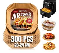 Koltrek® - 300 Piezas Papel Freidora Aire, 20-24 CM, 5-8 litros, Papel Air Fryer Cuadrado, Sin BPA, Extra Grueso, Vegetal Desechable
