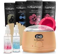 KoluaWax Kit de depilación prémium para mujer, calentador de cera dura termofusible para depilación, cejas, bikini, piernas, cara, cera brasileña, máquina, paquete de 4 cuentas, accesorios, pelusa de